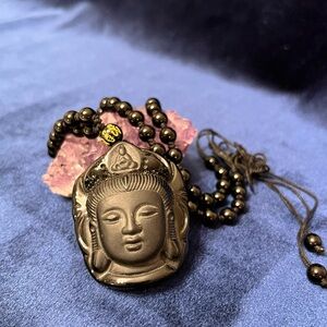 Black Obsidian Buddha Necklace Beaded
